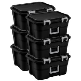 Sterilite - Footlocker, 14 Gal Plastic Storage Container with Lid, Black, 6 Pack