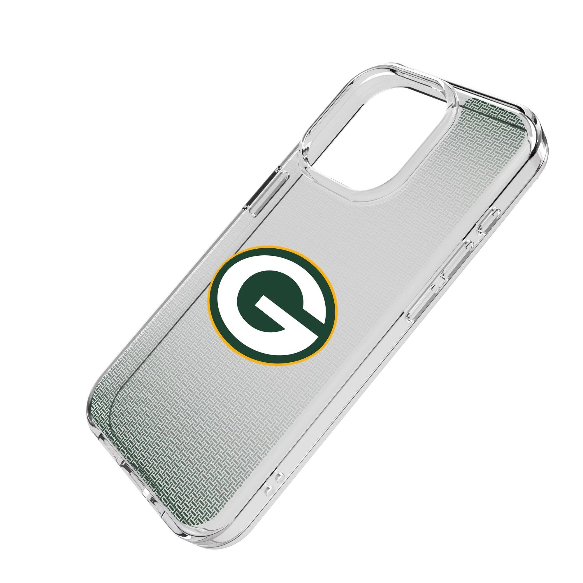 Alt View 1. Keyscaper - Green Bay Packers Linen Logo iPhone Clear Case - 16 Pro - Multicolor.