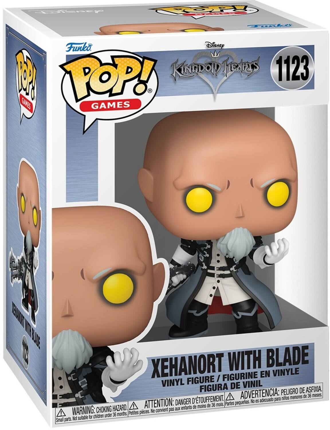 Funko POP! Games  
Disney Kingdom Hearts  
1123  
Xehanort with Blade  
Vinyl Figure / Figurine en Vinyle / Figura de Vinil  
Peligro de Asfixia / Danger d'Étouffement / Attention: Danger d'Étouffement  
ADVERTENCIA: Peligro de Asfixia.  
WARNING: CHOKING HAZARD. Small parts. Not suitable for children under 36 months.  
ATTENTION: aux enfants de moins de 36 mois.  
Ne convient pas aux enfants de moins de 36 mois.