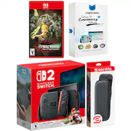 Switch 2 + Mario Kart World, Hyrule Warriors Age of Imprisonment, MightySkins Code and Protective Case Bundle - Nintendo Switch 2