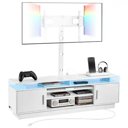 Front. VEVOR - TV Stand with Mount, 59.1 Inch, Swivel TV Stand Console with Power Outlet, for 32-75 Inch TVs - White.