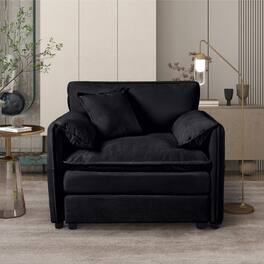 Anysun - Oversized 41.7" Chenille Armchair with Pillow - Modern Modular Deep-Seat Reading Chair for Living Room or Bedroom - Black