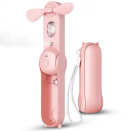 Front. Luminuxe - Foldable Misting Fan, Portable USB Rechargeable Handheld Water Spray Fan with Soft Blades, Pocket Cooling for Travel - Pink.