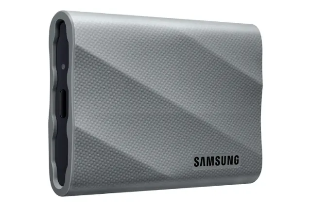 Front. Samsung - T9 Portable SSD 2TB, Up to 2,000MB/s, USB 3.2 Gen2 - Gray.