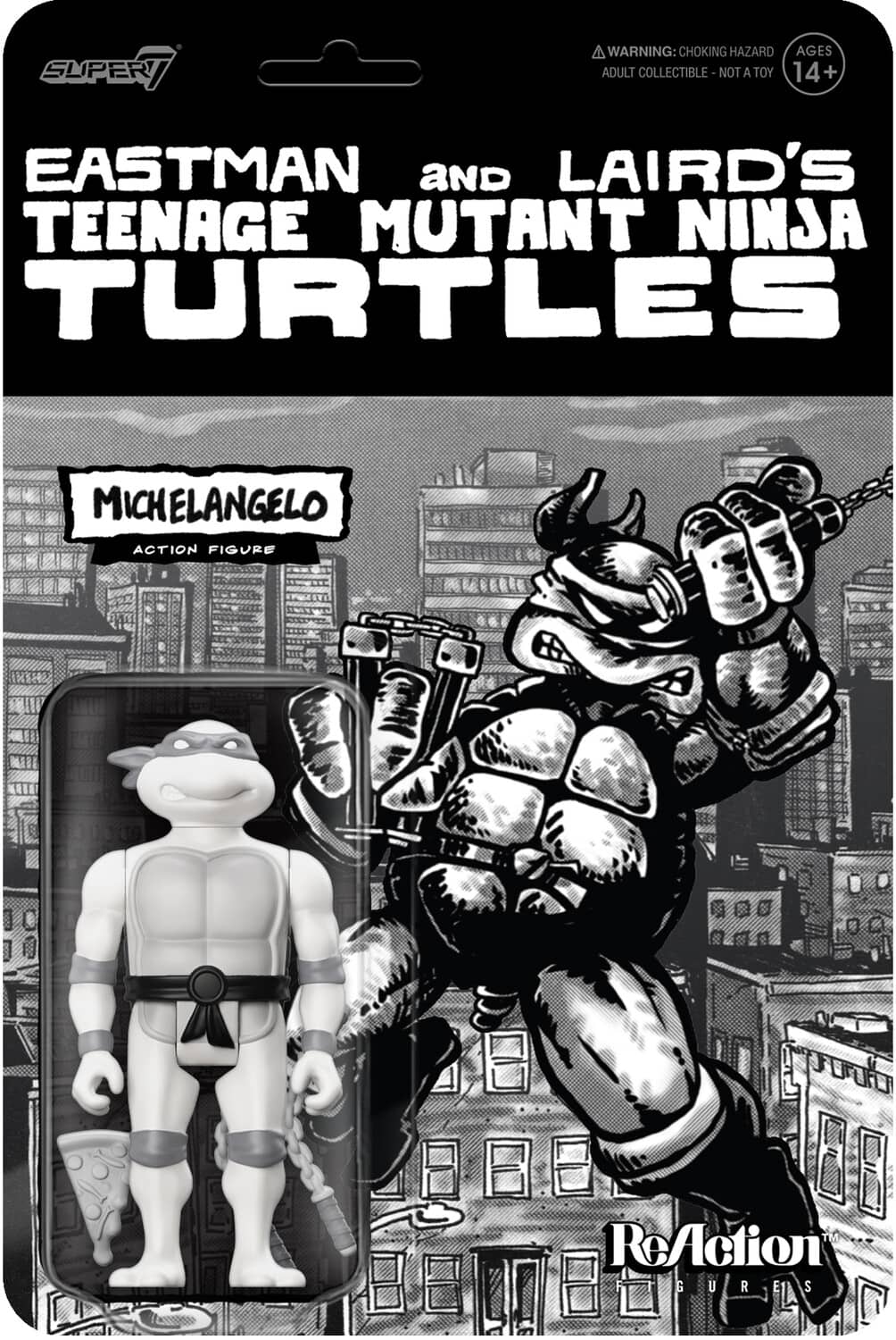 Super7 - Teenage Mutant Ninja Turtles - Reaction Wv9 - Michelangelo (Comic Greyscale) - COLLECTABLES - Multicolor