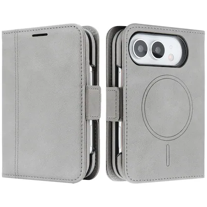 Front. Dteck - Shockproof RFID Leather Wallet Phone Case for Apple iPhone Duo, Detachable Magnetic 2 in 1 Folio TPU Protective Cover - Gray.