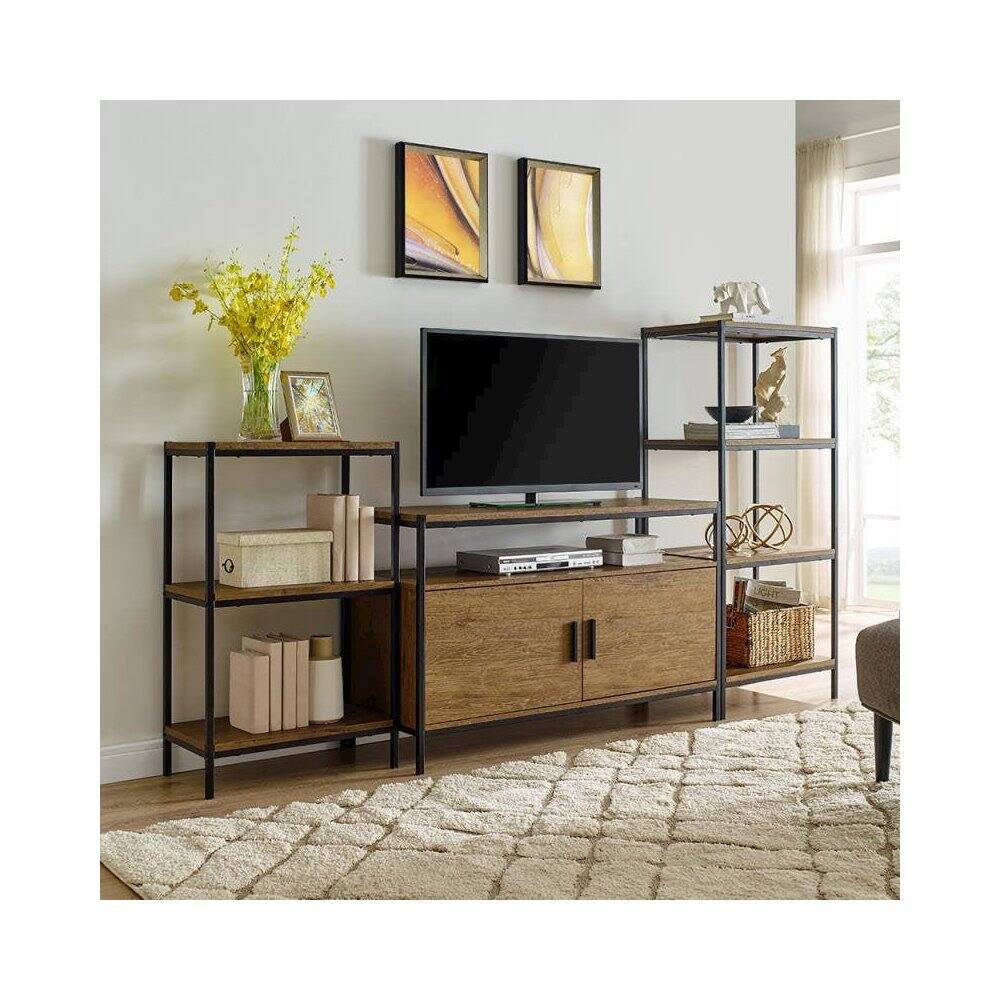 Alt View 1. Caffoz - 3-Tier Transitional Wood Bookshelf With Open Shelves In Oak Brown - Brown Mahogany.