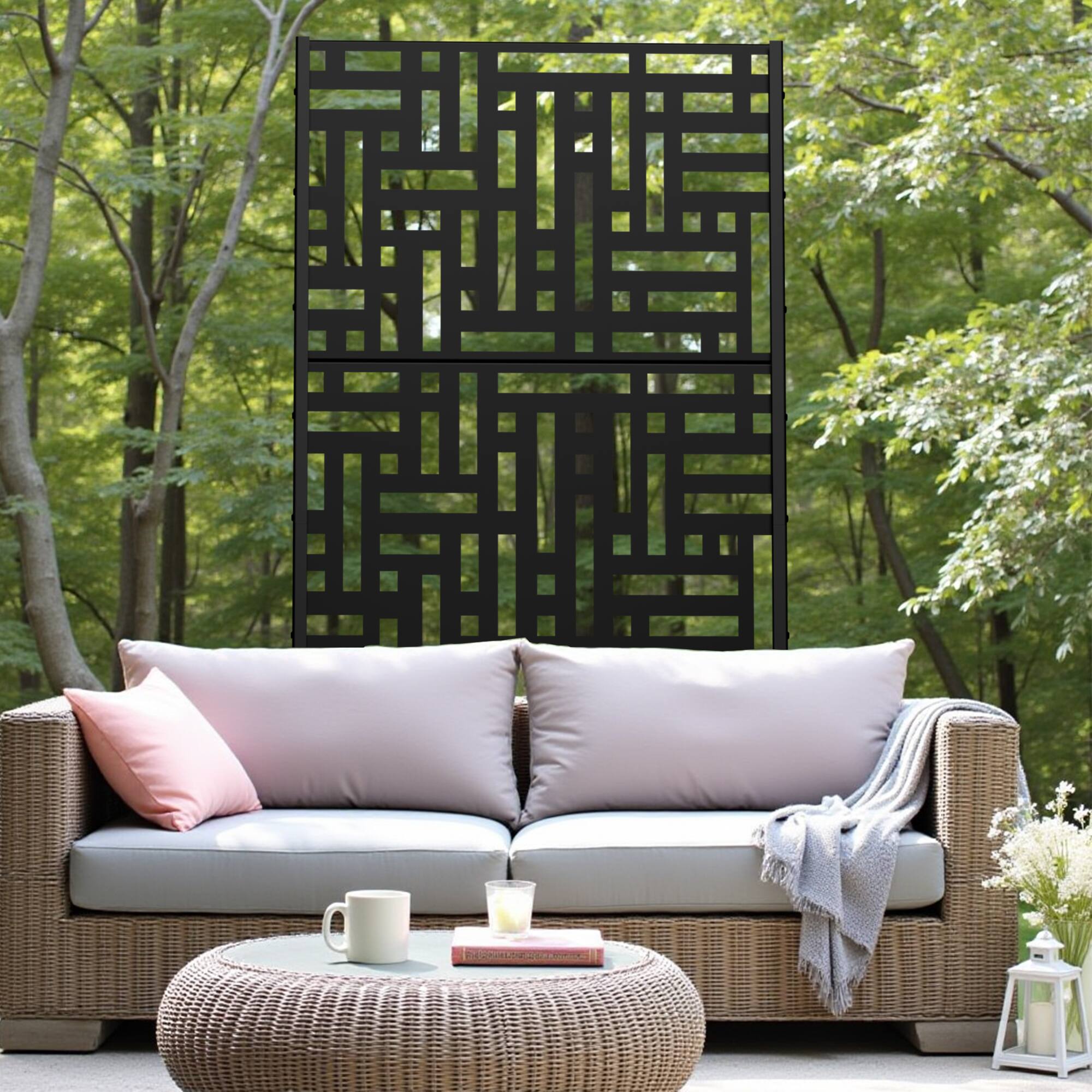 Alt View 3. PexFix - 72 in. x 35 in. Helen Pattern Metal Outdoor Privacy Screen & Panels, Freestanding Garden Divider Fence - Black.