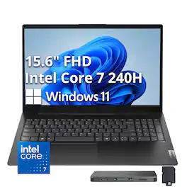 Lenovo - Upgraded - V15 Gen 5 15.6" FHD Laptop,Intel Core 7 240H,8GB RAM,512GB SSD+1TB Docking Station,Intel Graphics,Win 11 - Black