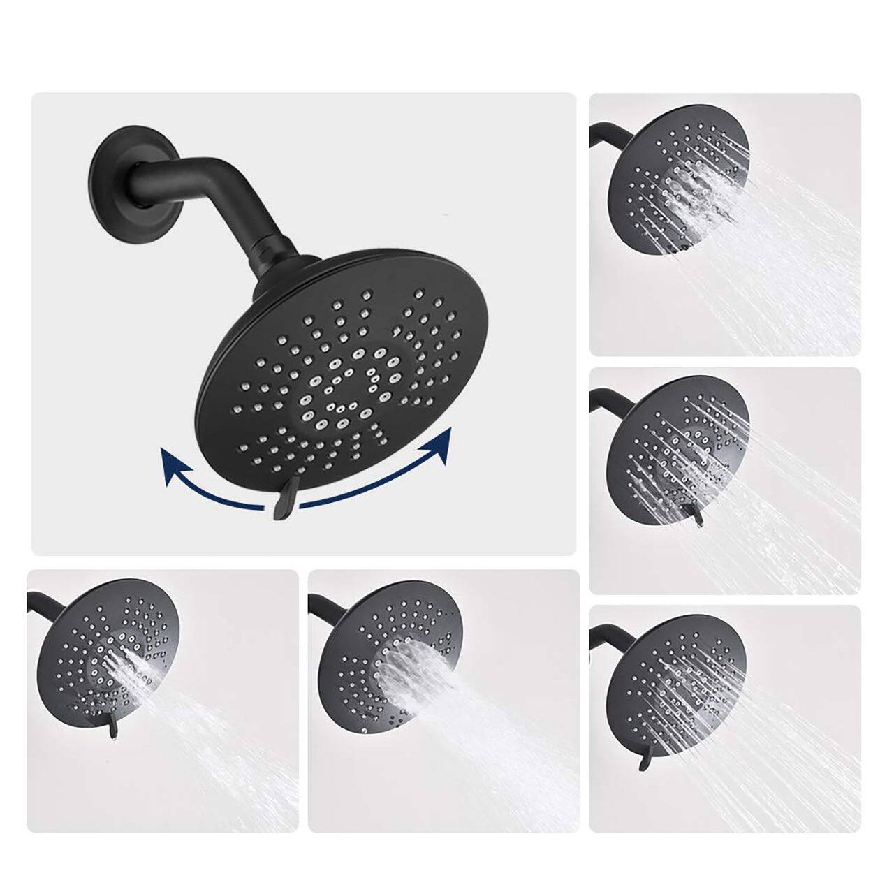 Alt View 5. Boyel Living - 5 Spray Patterns 2.2 GPM 6 Inch Wall Mount Fixed Shower Head with Handle Trim and Valve in Matte Black - Matte Black.