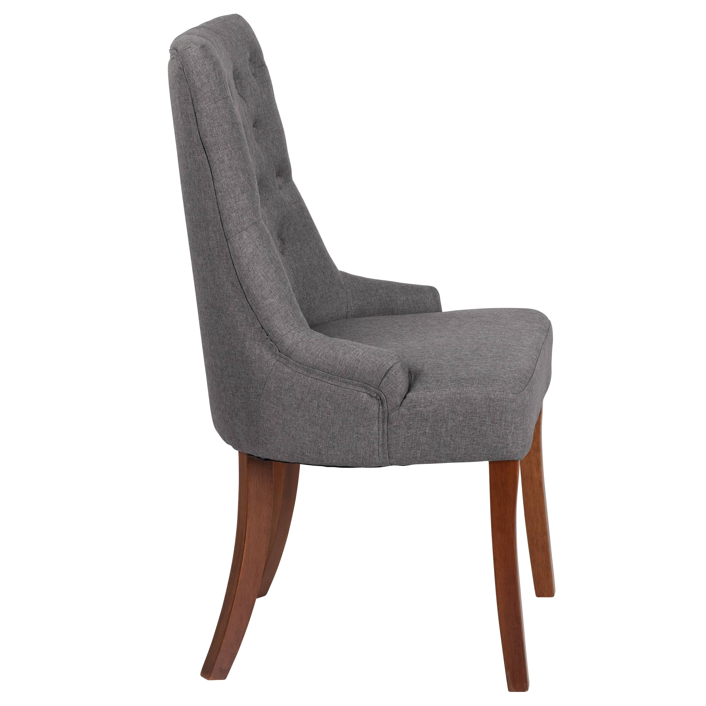 Alt View 4. Emma + Oliver - Tufted Chair with Curved Mahogany Legs - Gray Fabric.