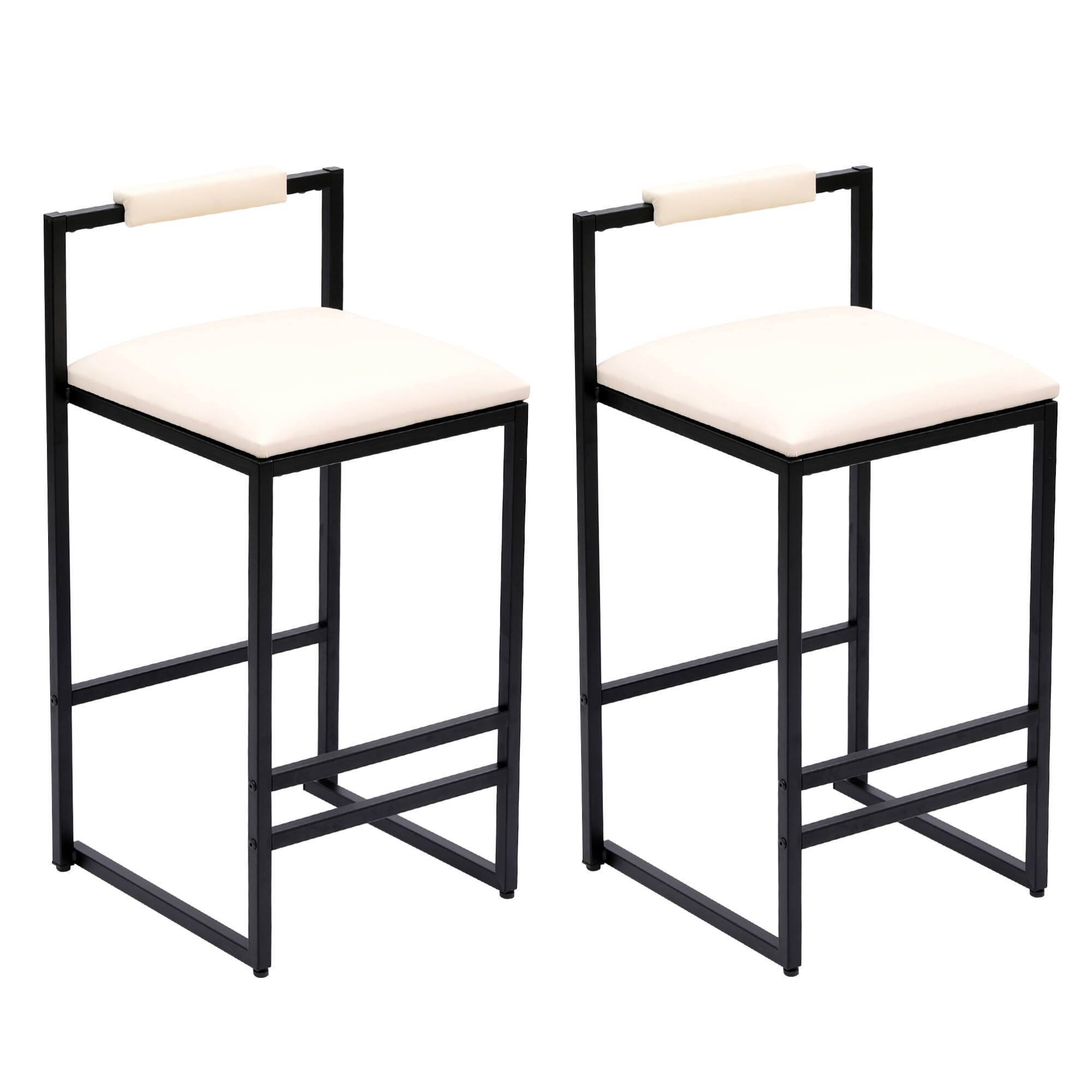 Alt View 2. GOODSILO - Set of 2 Modern Counter Height Barstools with Upholstered Seats and Metal Legs for Kitchen and Dining Areas - Beige.