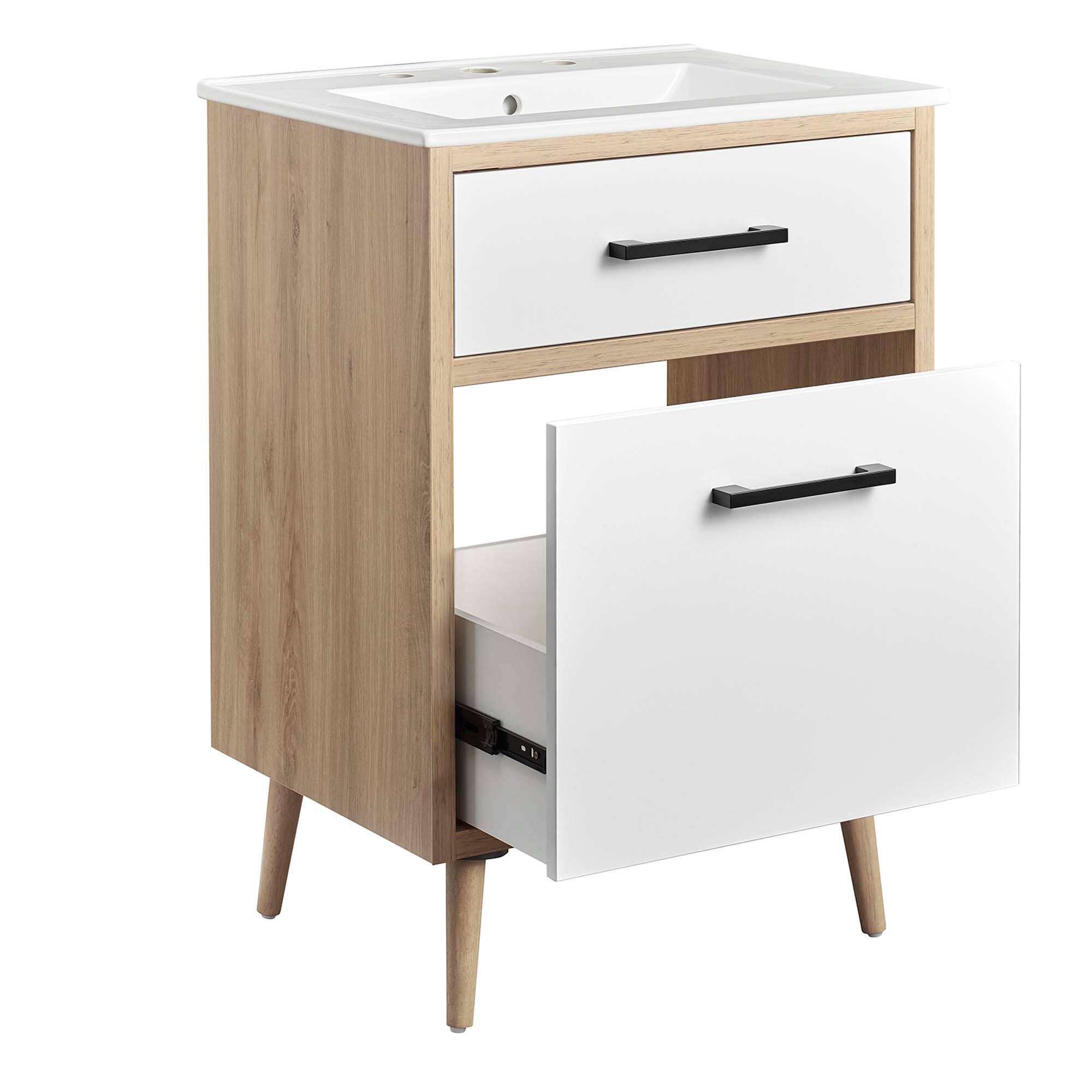 Alt View 6. Modway - Maverick Bathroom Vanity Basin Included by Modway - White Oak.