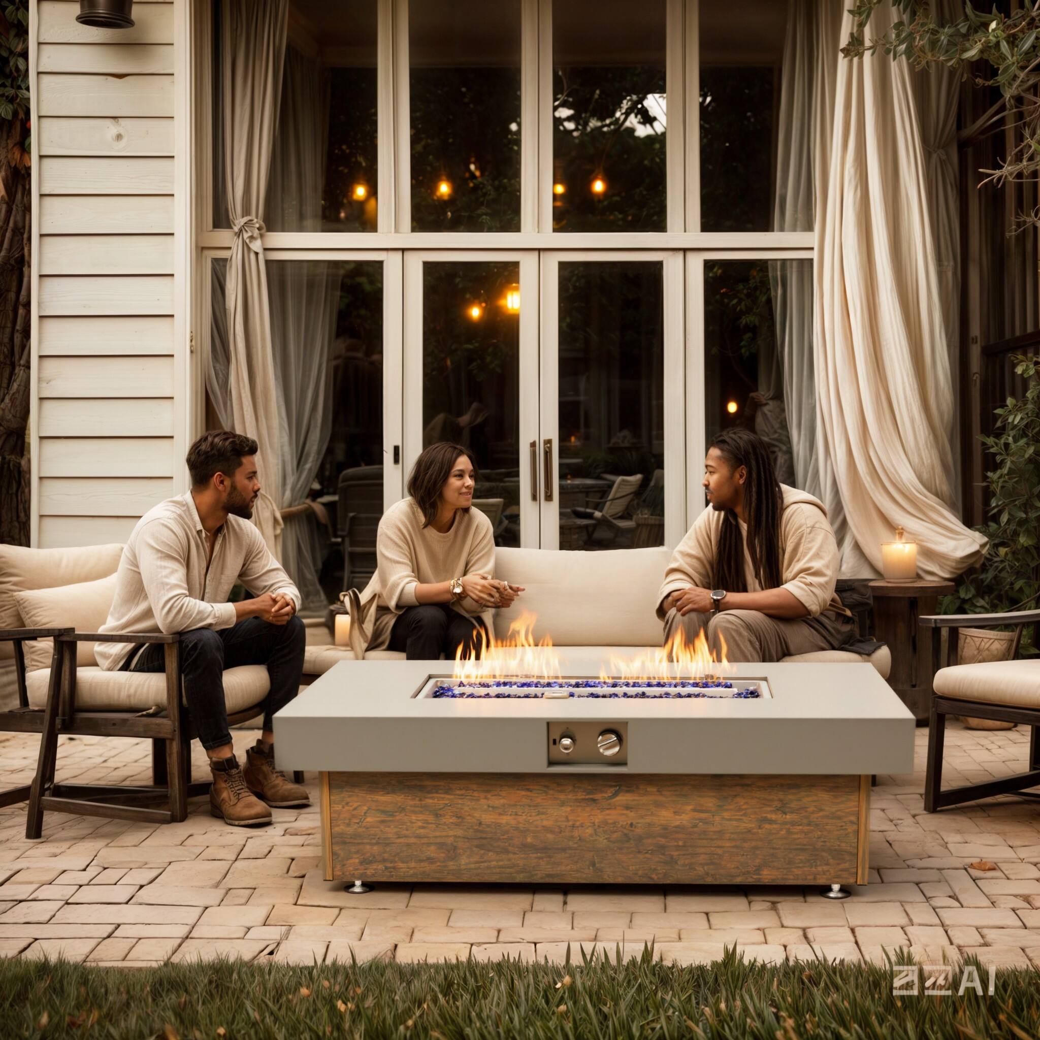 Front. PexFix - 48" Propane Fire Pit Table, 50,000 BTU Outdoor Heater with Wood Grain Finish & Cover for Patio - Brown.
