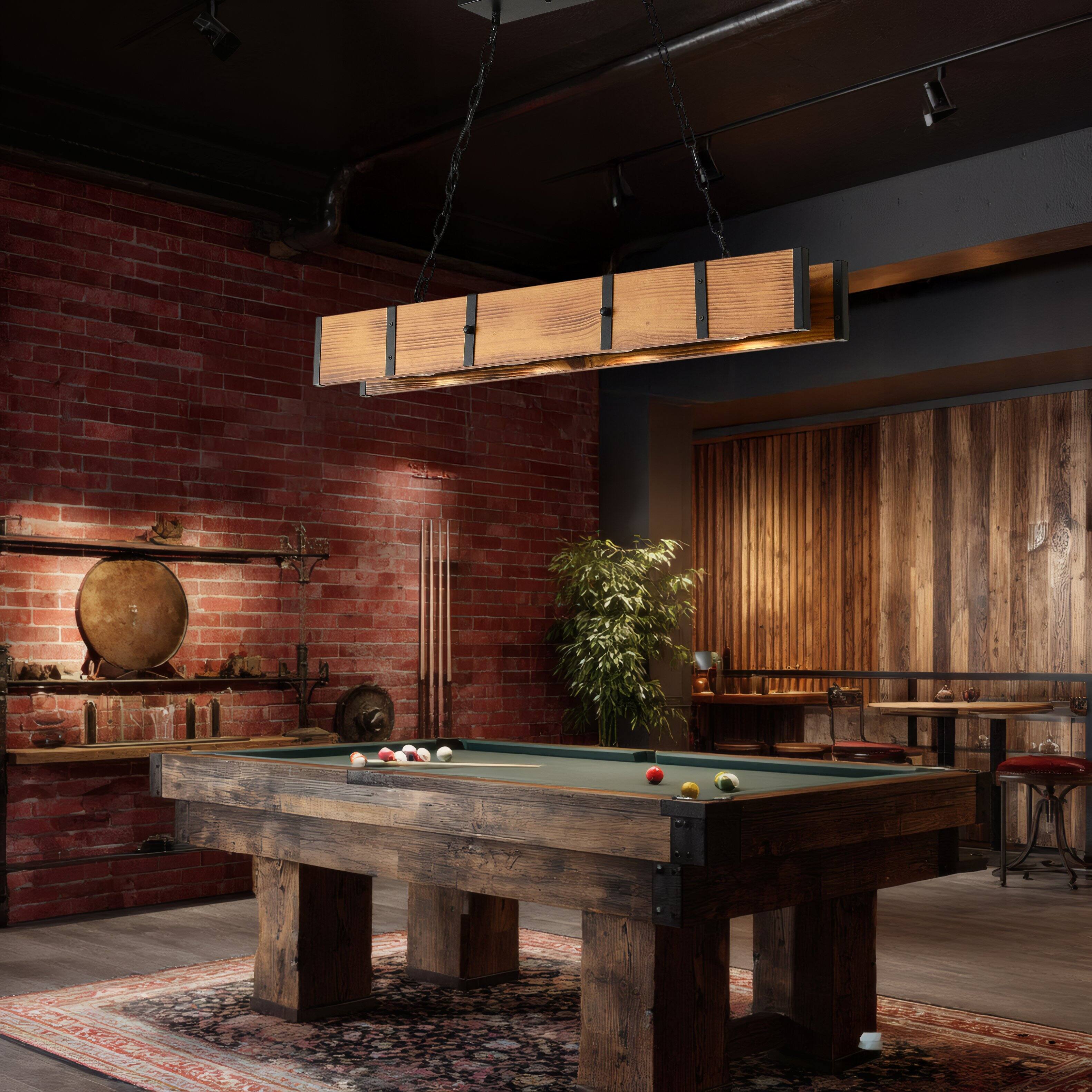 Alt View 3. RYHNUYNE - 39.37" Rectangular Wood Kitchen Island Lighting,Farmhouse Linear Chandelier, Rustic Dining Room Light Fixture Over Table - Wood.