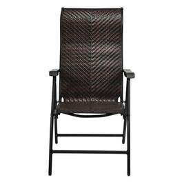 Hivvago - Outdoor Folding Steel Frame Rattan Patio Chair with Armrest - Brown