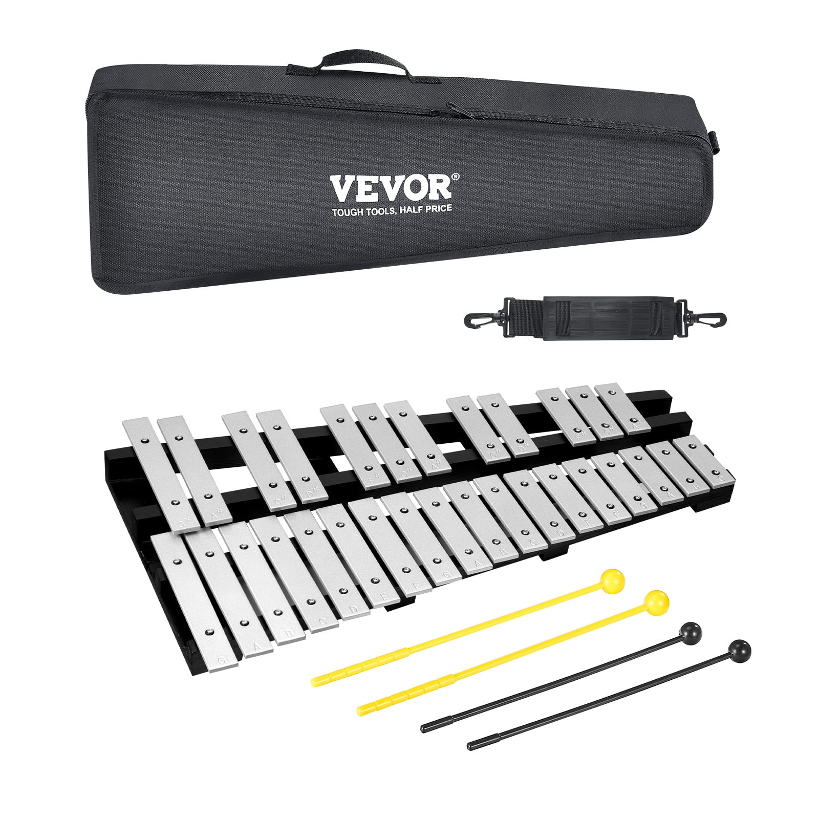 VEVOR - 30 Note Glockenspiel Xylophone Bell Kit, Percussion Instrument with Mallets, Drum Sticks and Carrying Bag, Professional - Silver price history on PriceWatchPro