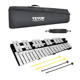 VEVOR - 30 Note Glockenspiel Xylophone Bell Kit, Percussion Instrument with Mallets, Drum Sticks and Carrying Bag, Professional - Silver