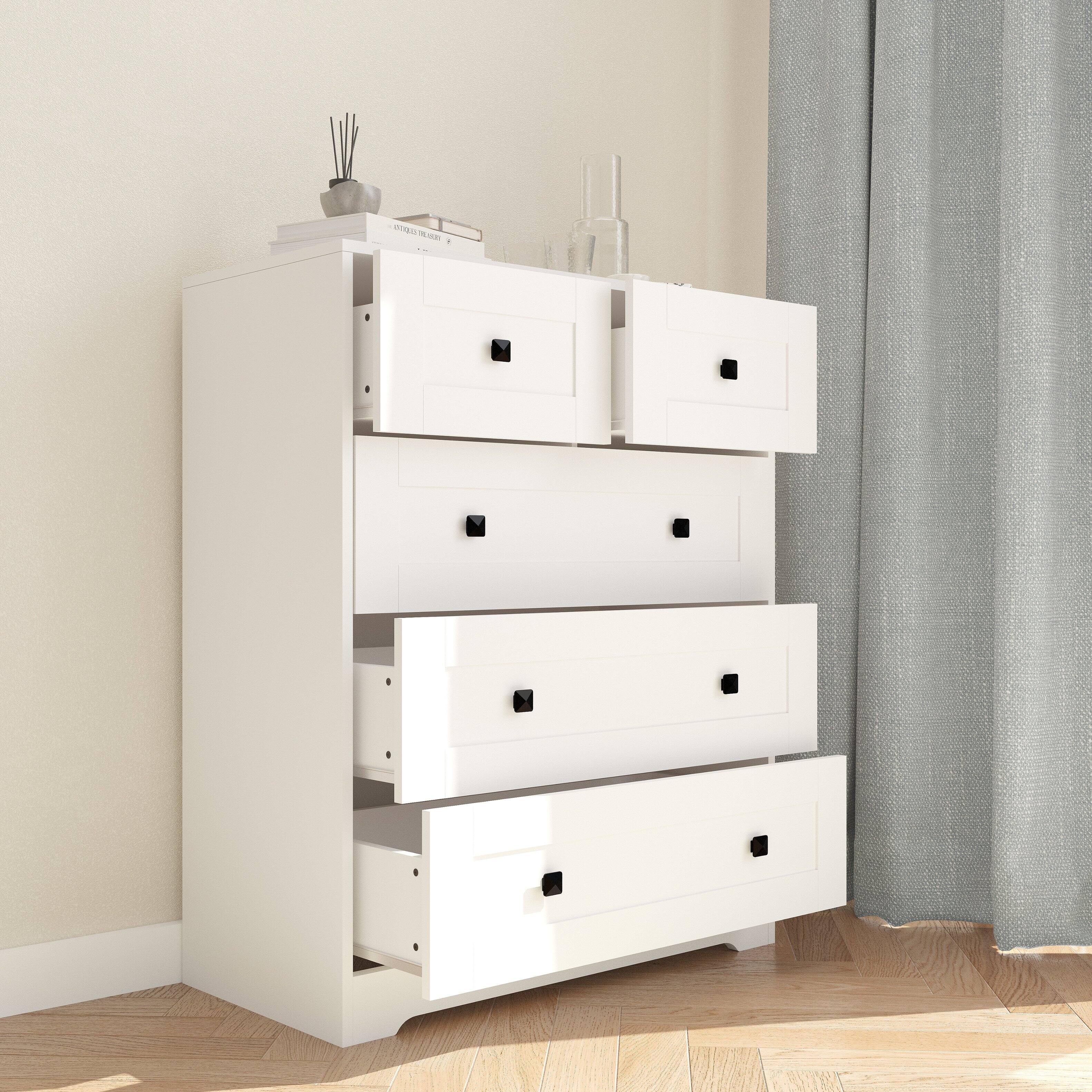 Left. TinyHomie - Chest Of Drawer with 5 drawers white color farm door - Ancient White.