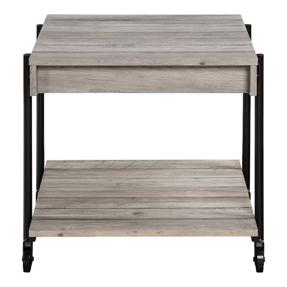 Left. Furniture of America - Acres Wood Natural End Table with Metal Black Wheels - Brown.