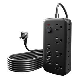 Dazzed Corner - Surge Protector Power Strip,8 AC Outlets & 6 USB Ports, 10 FT Extension Cord - Black