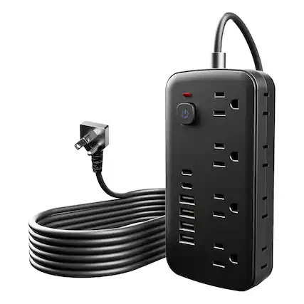 Front. Dazzed Corner - Surge Protector Power Strip,8 AC Outlets & 6 USB Ports, 10 FT Extension Cord - Black.