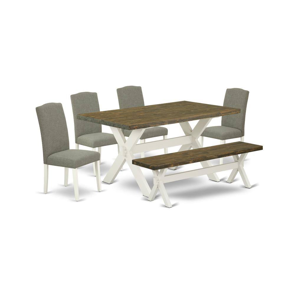 Left. East West Furniture - East West Furniture X076EN206-6 6-Piece Amazing an Outstanding Distressed Jacobean dining table Top and Distressed - Multi-Color.