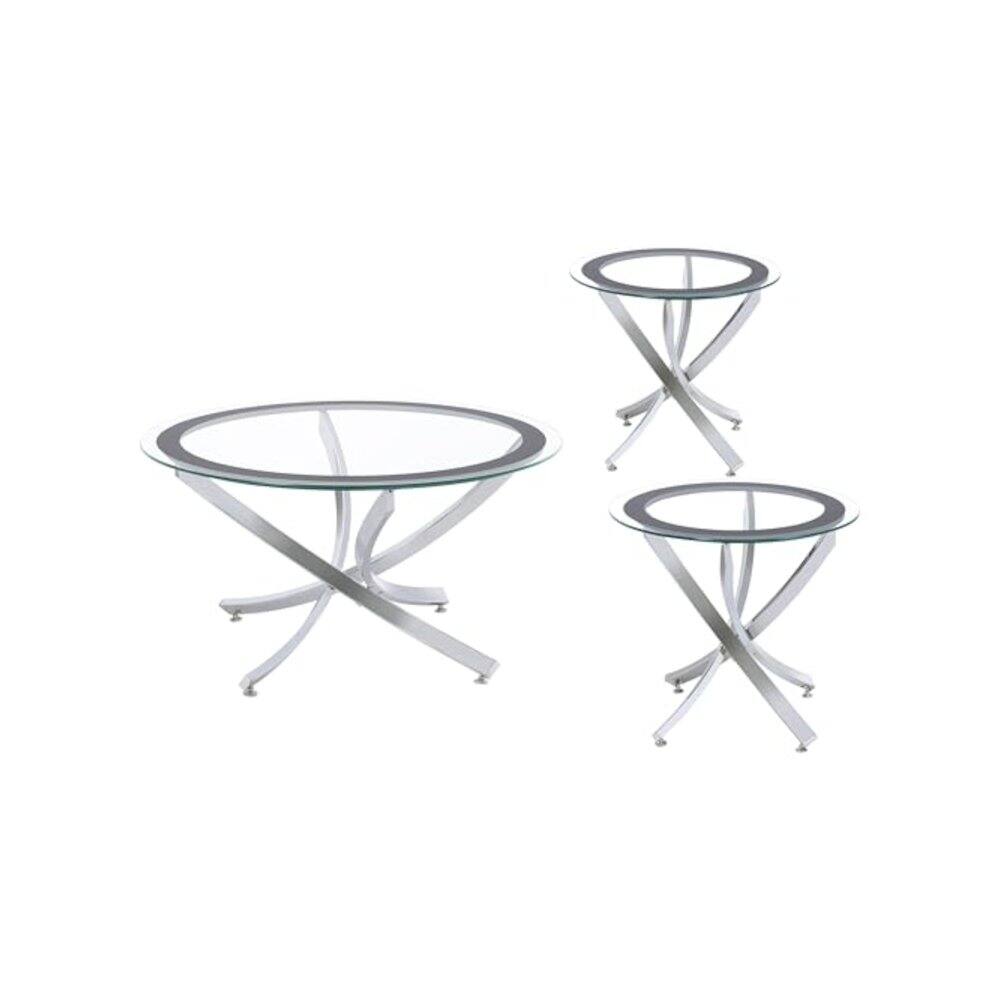 Front. Coaster Co. of America - Brooke 3-piece Round Coffee and End Table Set Chrome - Silver.