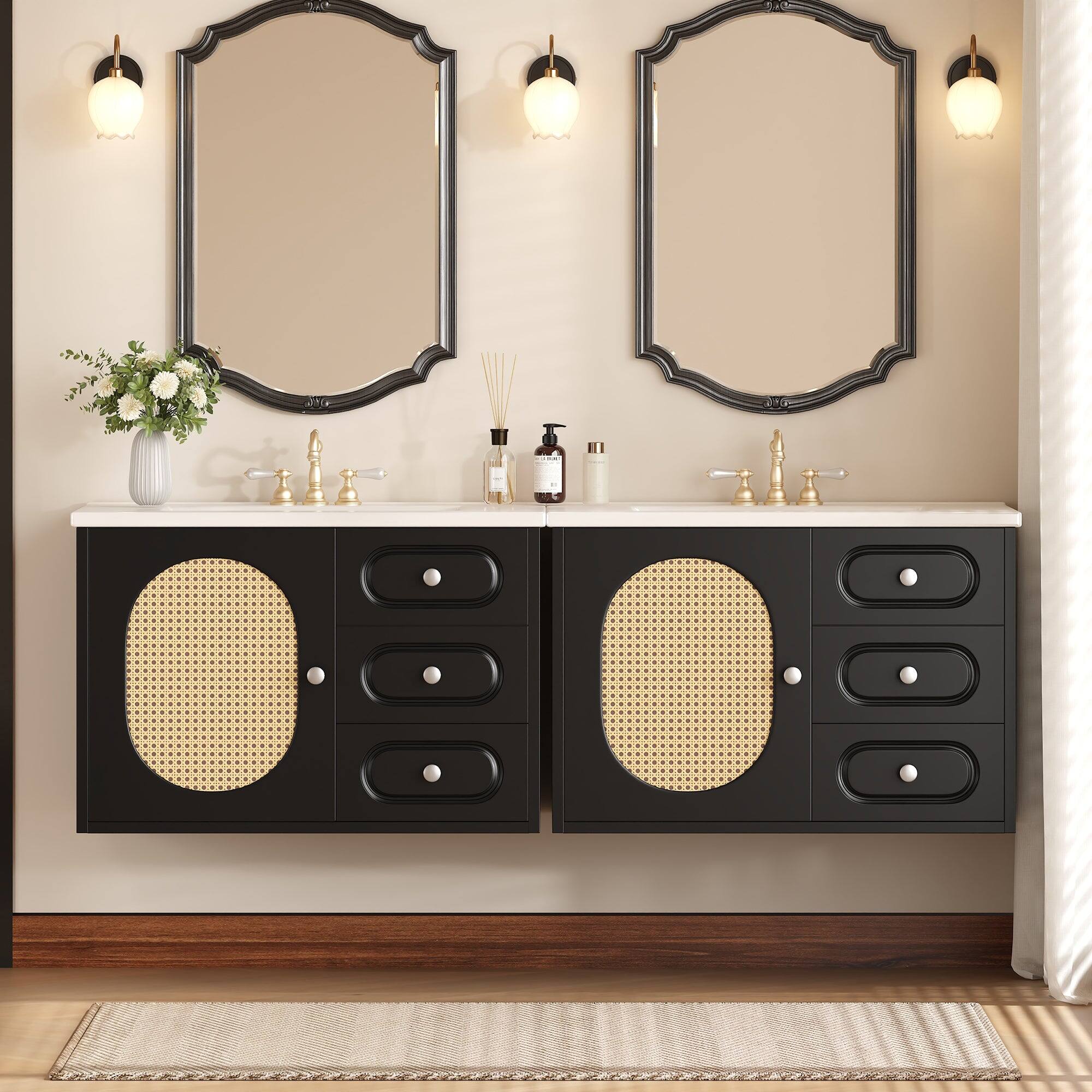 Alt View 1. Boyel Living - 30 Inch Mid Century Bathroom Vanity with Ceramic Sink and Two Drawers Black - Black.