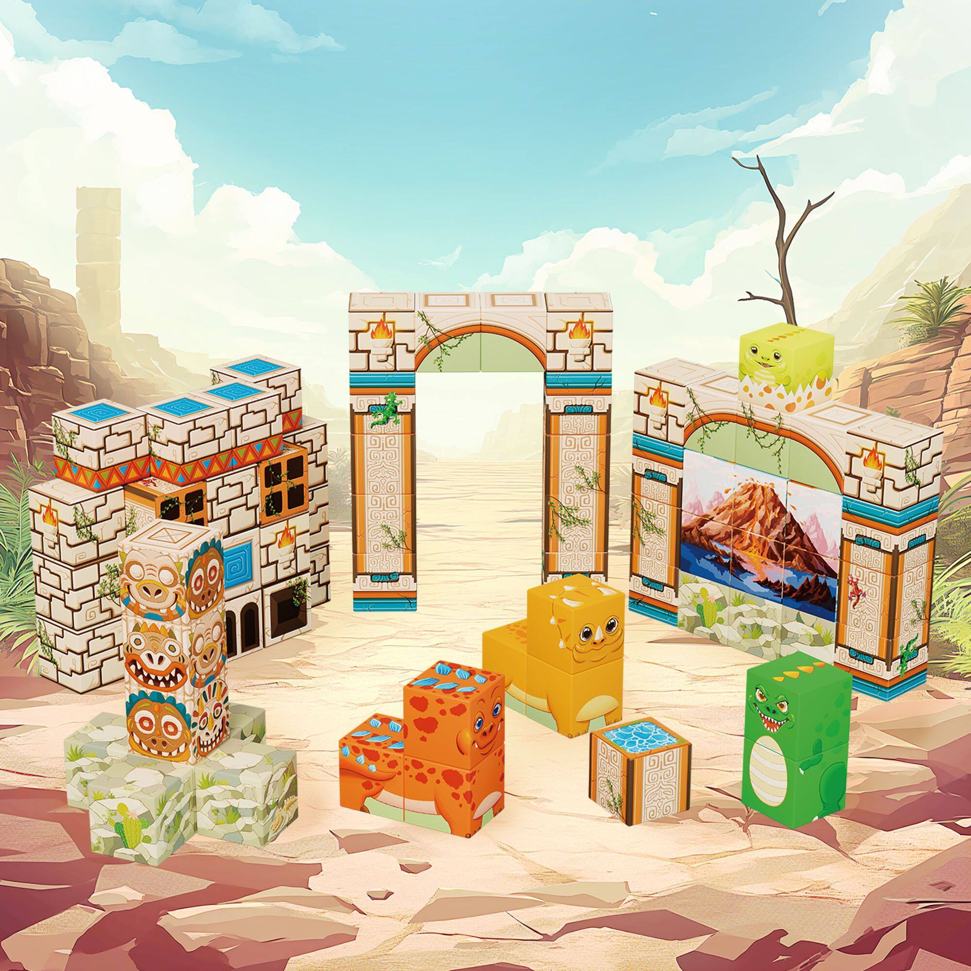 Alt View 2. PicassoTiles - PicassoTiles 72 PC Magnetic Blocks Dinosaur World Theme, Magentic Building Blocks for for Kids 3+.