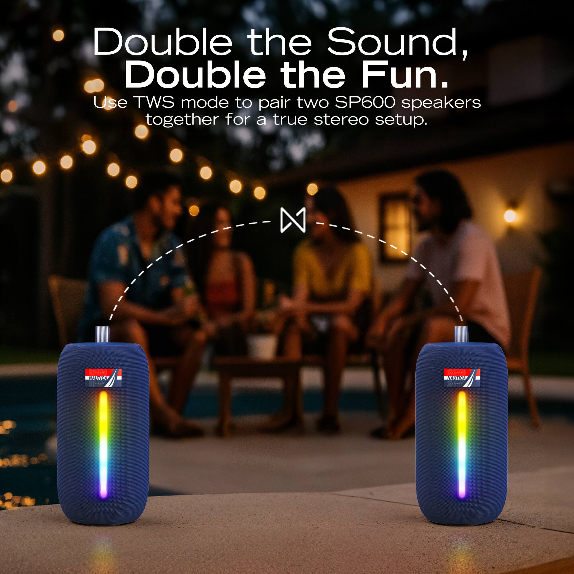 Double the Sound, Double the Fun.  
Use TWS mode to pair two SP600 speakers together for a true stereo setup.