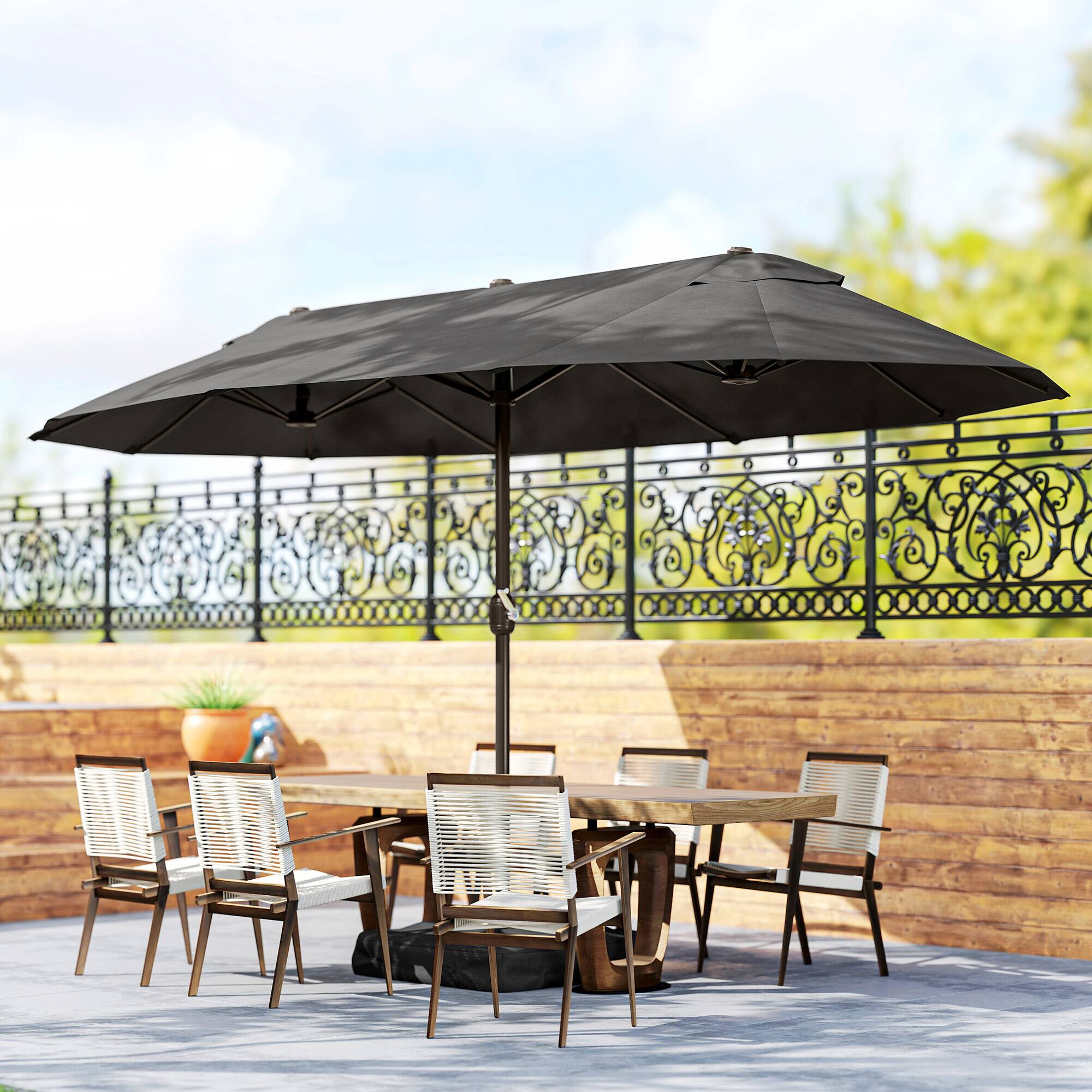 Alt View 1. Outsunny - Patio Umbrella 15' Steel Rectangular Outdoor Double Sided Market with base - Dark Grey/Charcoal grey.