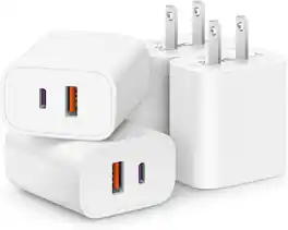 Core Tech - 4-Pack 20W USB-C Fast Charger Block – Dual Port PD USB-C & QC 3.0 USB-A Wall Adapter for iPhone 17/16/15/14/13/12/11/X/8