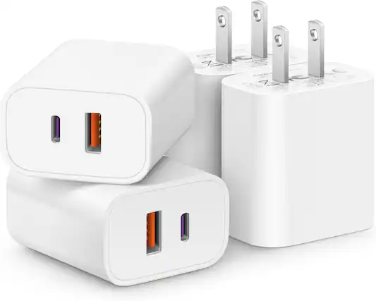Front. Core Tech - 4-Pack 20W USB-C Fast Charger Block – Dual Port PD USB-C & QC 3.0 USB-A Wall Adapter for iPhone 17/16/15/14/13/12/11/X/8.