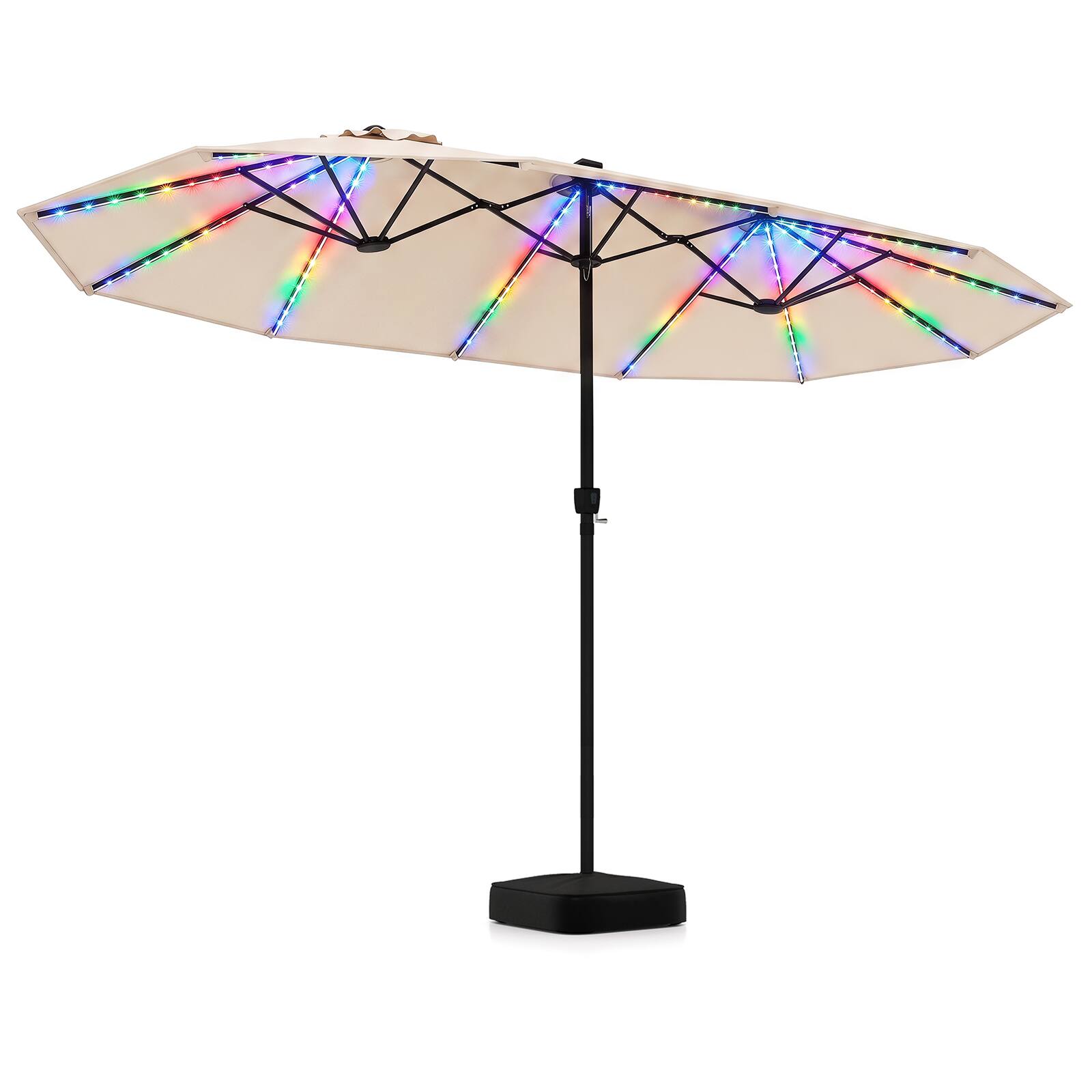 Alt View 9. Gymax - Gymax 15.5 FT Extra-Large Patio Umbrella w/Base Included 12 Ribs 12 Light Modes Beige - Beige.