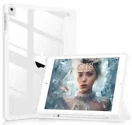 DTTO - Case for iPad 6th / 5th Generation 9.7 inch Case iPad Air 2 & 1 Case, Clear Back,Built-in Pencil Holder, Auto Sleep/Wake - White