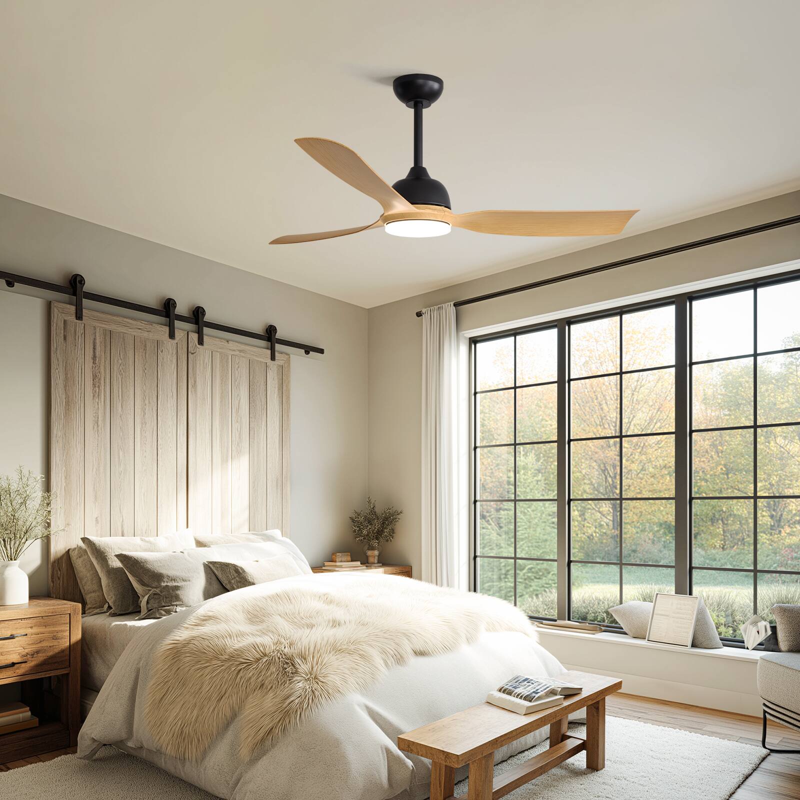 Back. Siljoy - 52" Wood Tone 3-Blade Ceiling Fan Light Modern Integrated LED Ceiling Fan for Bedroom Living Room Foyer - Natural Wood Tone.