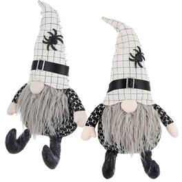 Boyel Living - (Set of 2) 23.5 Inch Fabric Gnome Halloween Sitting Gnome Decor with White Hat and Spider - Black,White