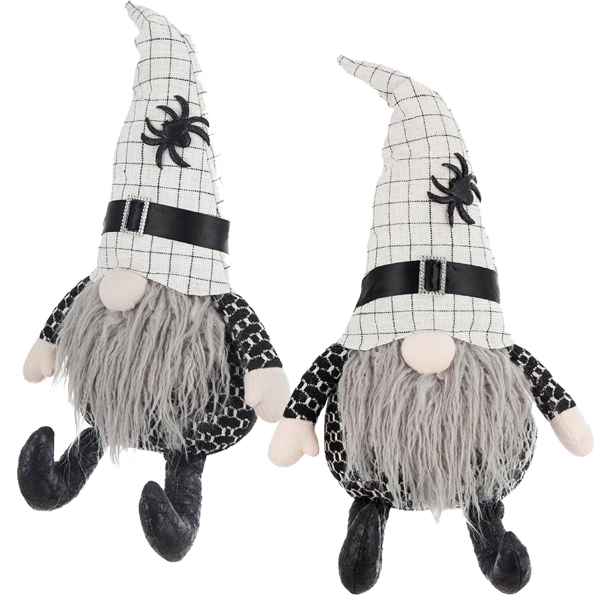 Front. Boyel Living - (Set of 2) 23.5 Inch Fabric Gnome Halloween Sitting Gnome Decor with White Hat and Spider - Black,White.