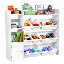 VEVOR - Kids Toy Storage and Bookshelf, 4-Tier Toy Storage Organizer with 8 Flexible Plastic Bins, Kids Cubby Cabinet - White