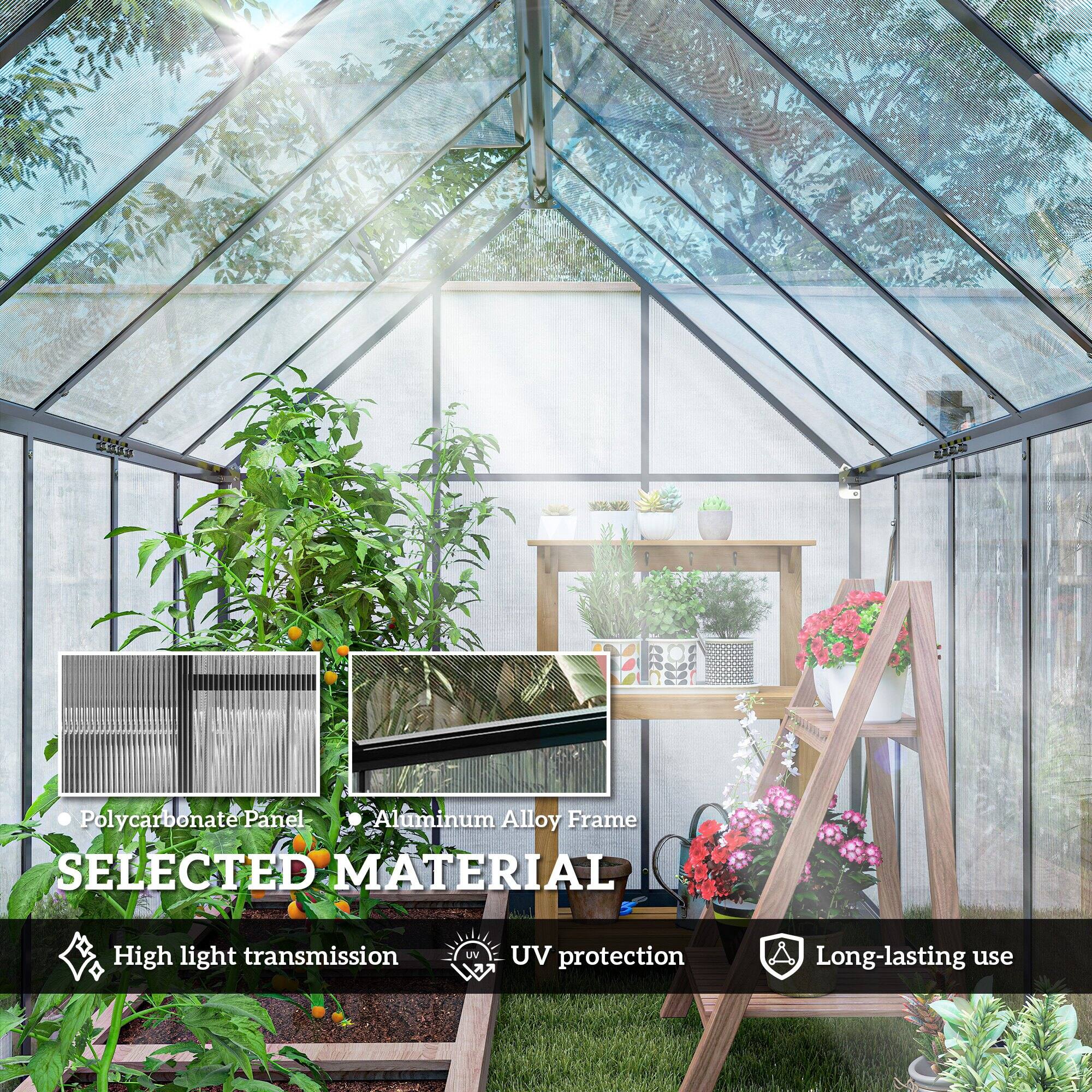 Ad5  
ZA  
Polycarbonate Panel  
Aluminum Alloy Frame  
SELECTED MATERIAL  
High light transmission  
UV protection  
Long-lasting use