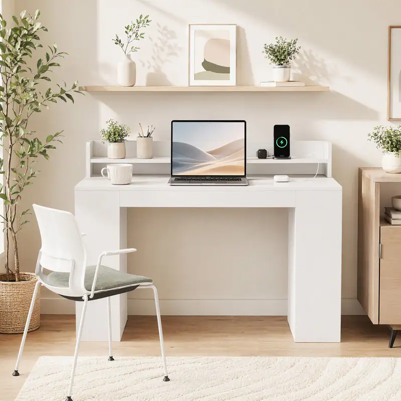 WELLFOR 43 Modern Computer Desk With Power Outlets And 2 Bookcases wellfor-43-modern-computer-desk-with-power-outlets-and-2-bookcases