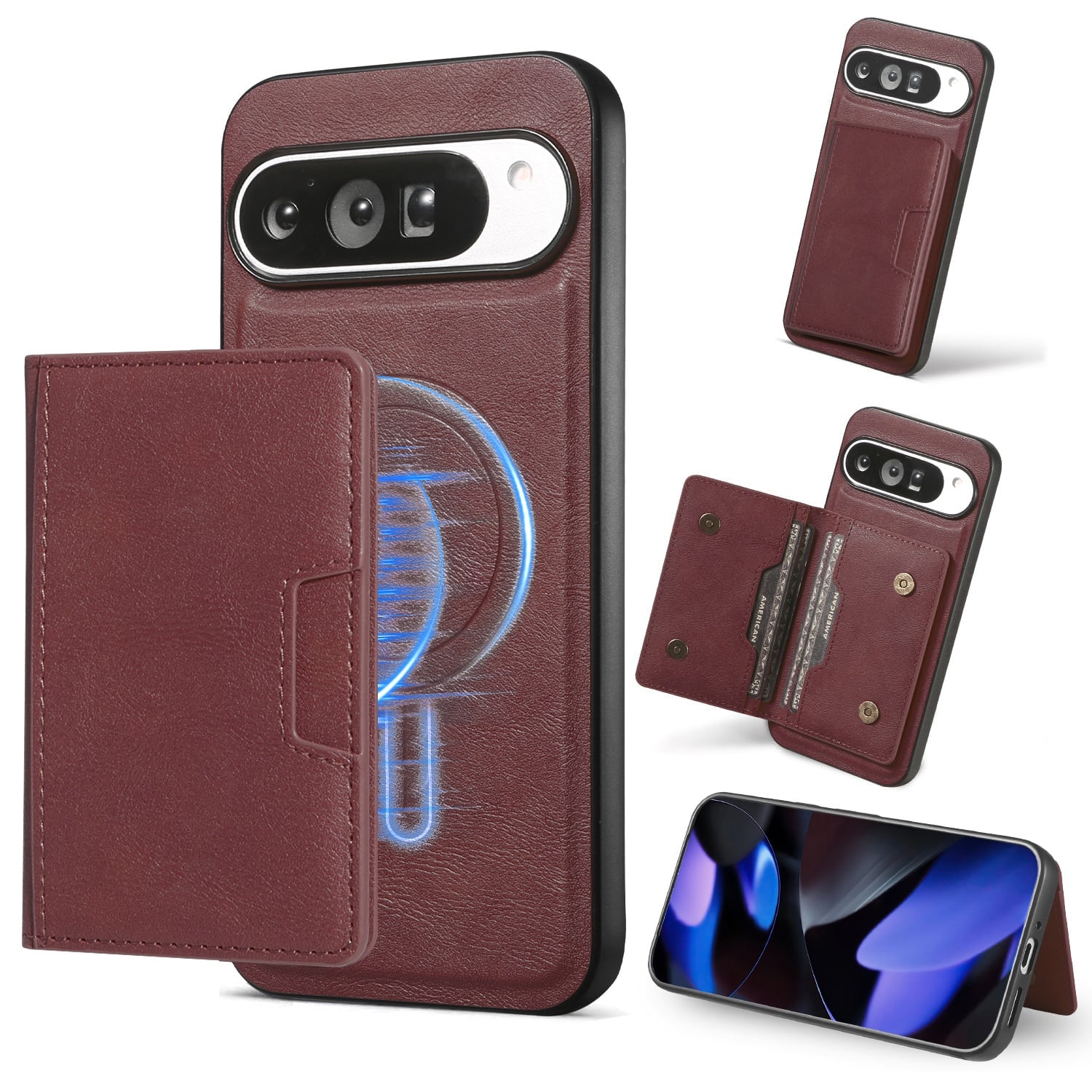 Dteck - 2 in 1 Detachable Magnetic Case For Google Pixel 10 Pro XL, Shockproof 5 Card Slots Kickstand PU Leather Flip Cover - Winered price history on PriceWatchPro