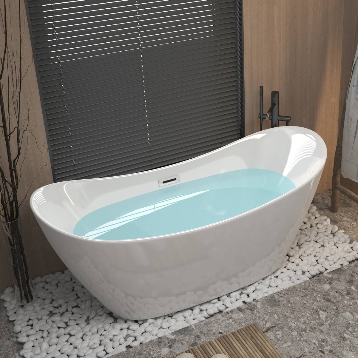 Back. Loheer - Loheer 59 Inch Freestanding Bathtub Acrylic Soaking Tub Gloss White Oval Center Drain - Gloss White.