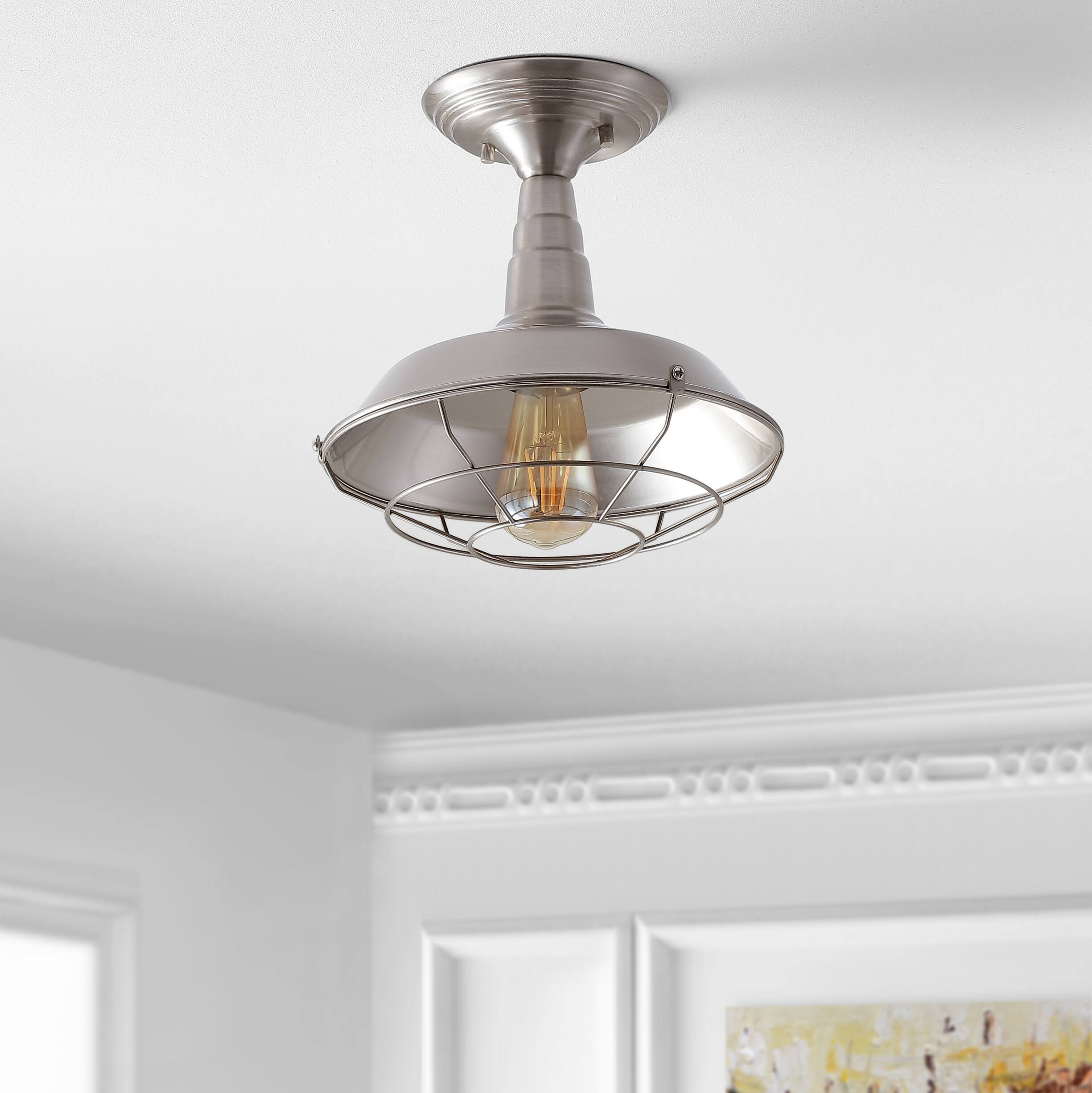 Alt View 5. Jonathan Y - Gabe 10.2" Metal LED Semi-Flush Mount, Brushed Nickel - Brushed Nickel.