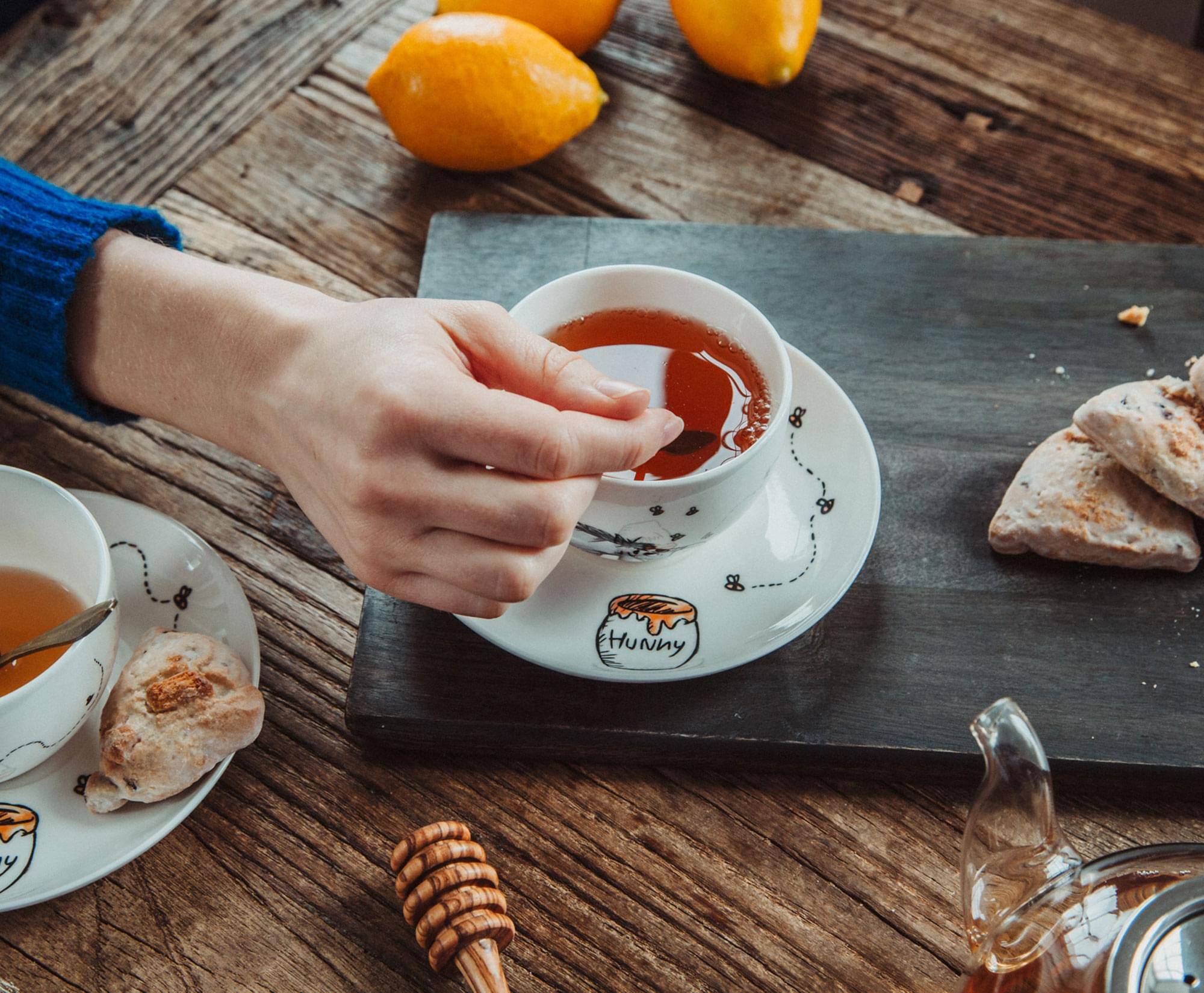 Alt View 4. Disney - Disney Winnie the Pooh Bone China 4-Piece Teacup and Saucer Set - Yellow.