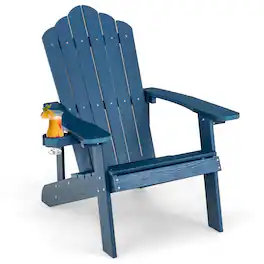 Costway - Patio HIPS Adirondack Chair with Cup Holder Weather Resistant Outdoor 380 LBS - Navy