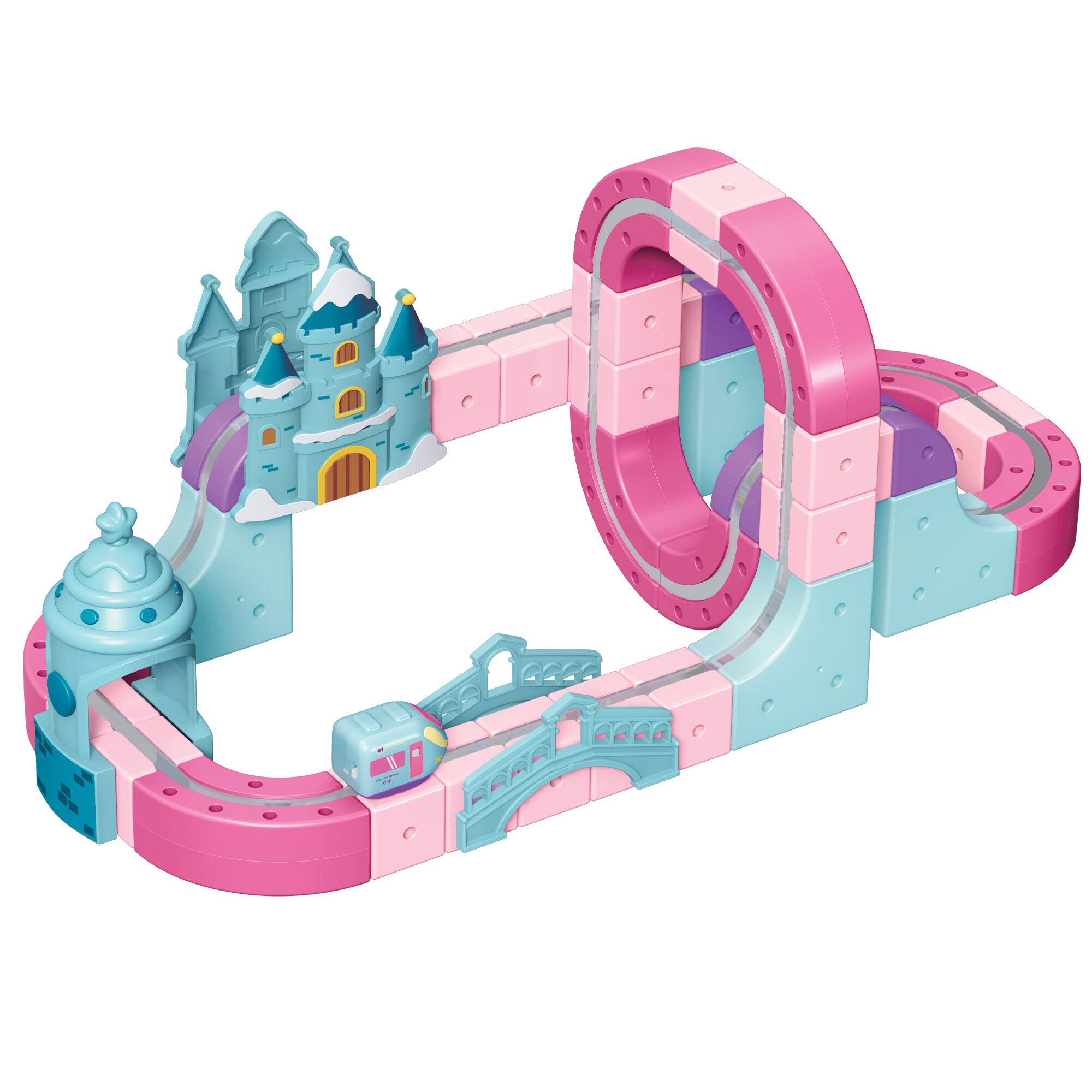 Alt View 1. Contixo - MT6 Princess Castle Magnetic Train Track 96-Piece Building Set with USB-C Motorized Train, Ages 3+.