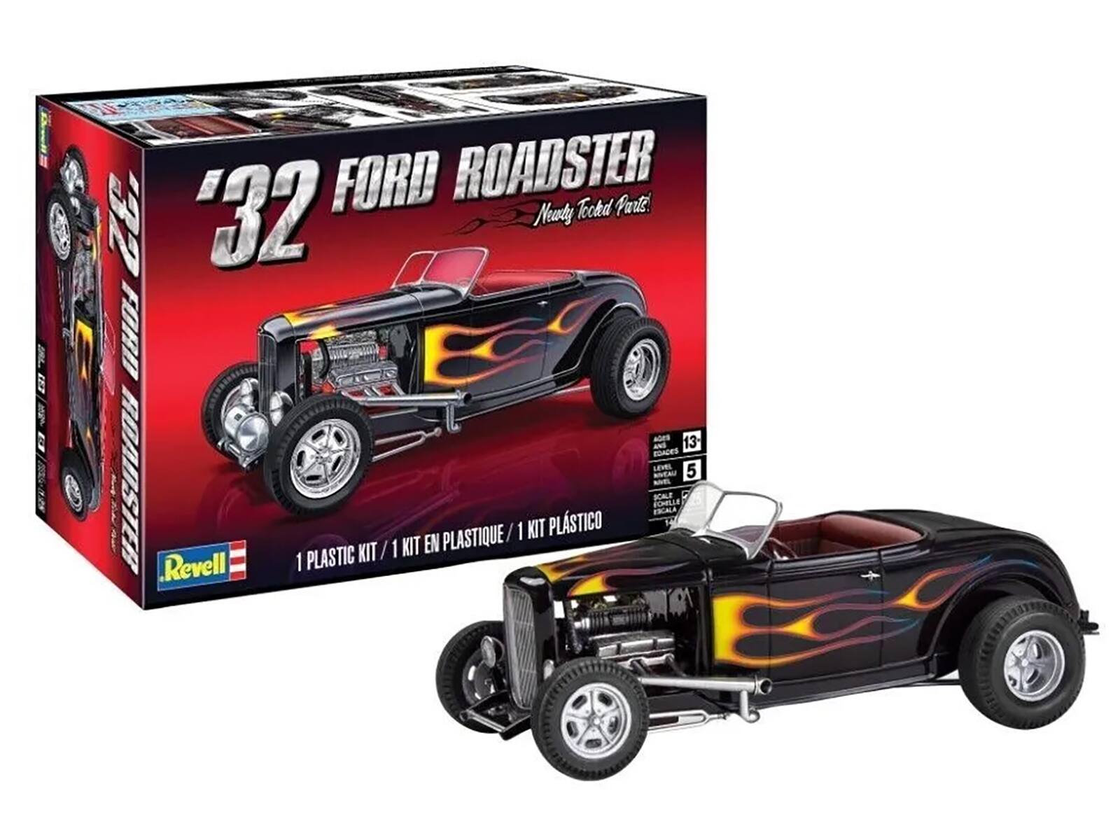 FORD ROADSTER '32  
Newly Tooled Parts!  

1 PLASTIC KIT / 1 KIT EN PLASTIQUE / 1 KIT PLÁSTICO  

AGE 13+  
LEVEL 5  
SCALE 1:24  

Revell