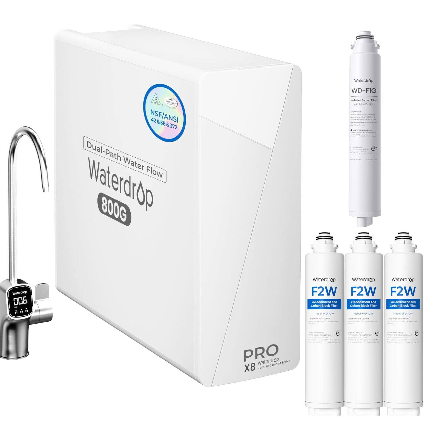 Waterdrop - X8-PRO Reverse Osmosis Water Filter Extra F2W-3 and F1G Filters - White price history on PriceWatchPro